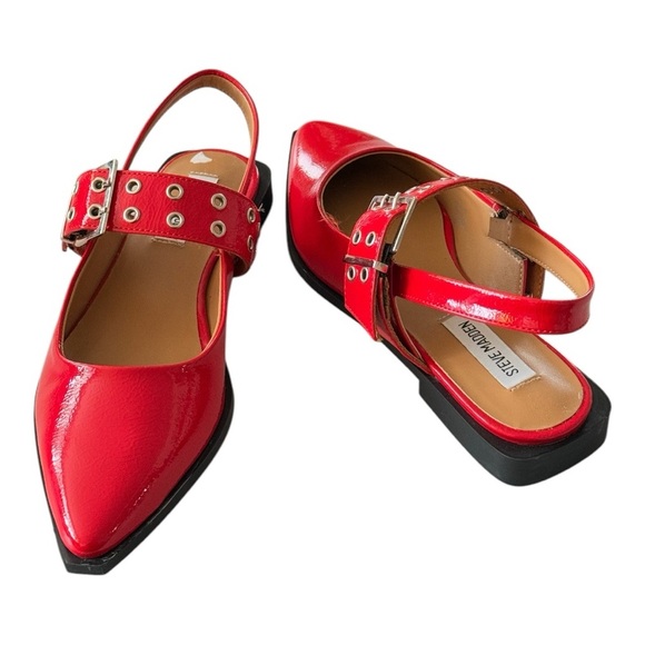 Steve Madden Shoes - STEVE MADDEN Smokee Patent Red Buckle Flats Size 8